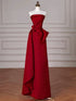 Wine Red A-line Strapless Floor Length Prom Dress Evening Dress, Wine Red Satin Formal Dress